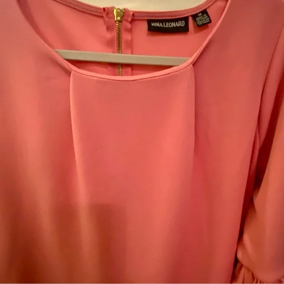 NWOT Nina Leonard Salmon Color Shift Dress w/ Bell 3/4 Sleeves Knee Length 1X - Picture 3 of 5